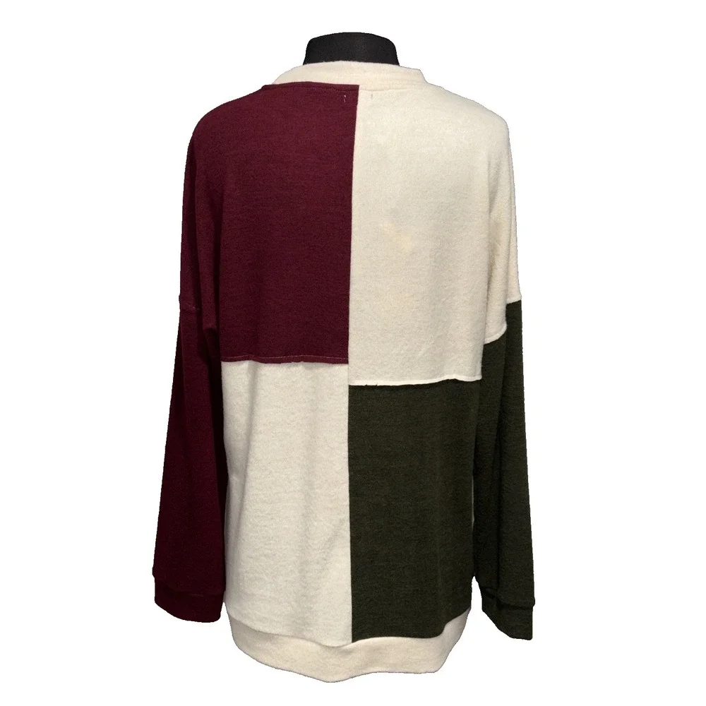 NEW Shana Right to‎ Education Color Block Tunic Sweater Sz M Burgandy Green Soft - Picture 2 of 8